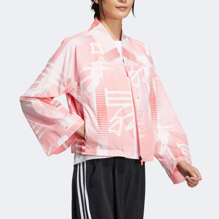 Adidas Короткая повседневная куртка в полоску с принтом, женские куртки розового цвета HF2503