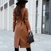 Long Sleeve Elegant Casual Wool Women Autumn Winter Solid Color Sweet V Neck Korean Loose Vintage Fashion Long Coat Blends 2022