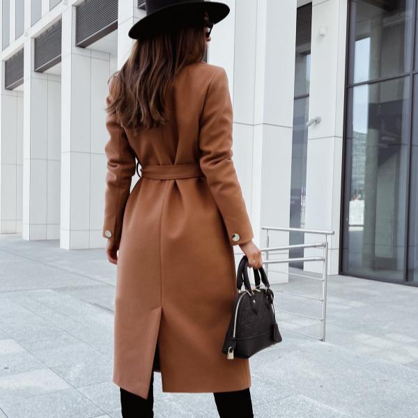 Long Sleeve Elegant Casual Wool Women Autumn Winter Solid Color Sweet V Neck Korean Loose Vintage Fashion Long Coat Blends 2022