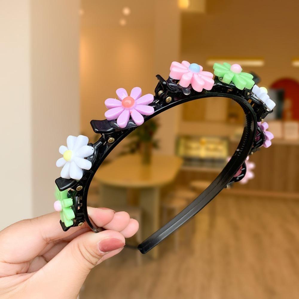 Braided Double Bangs Hairpin Hairband Colorful Flower Kids Teeth Headband  Headwear
