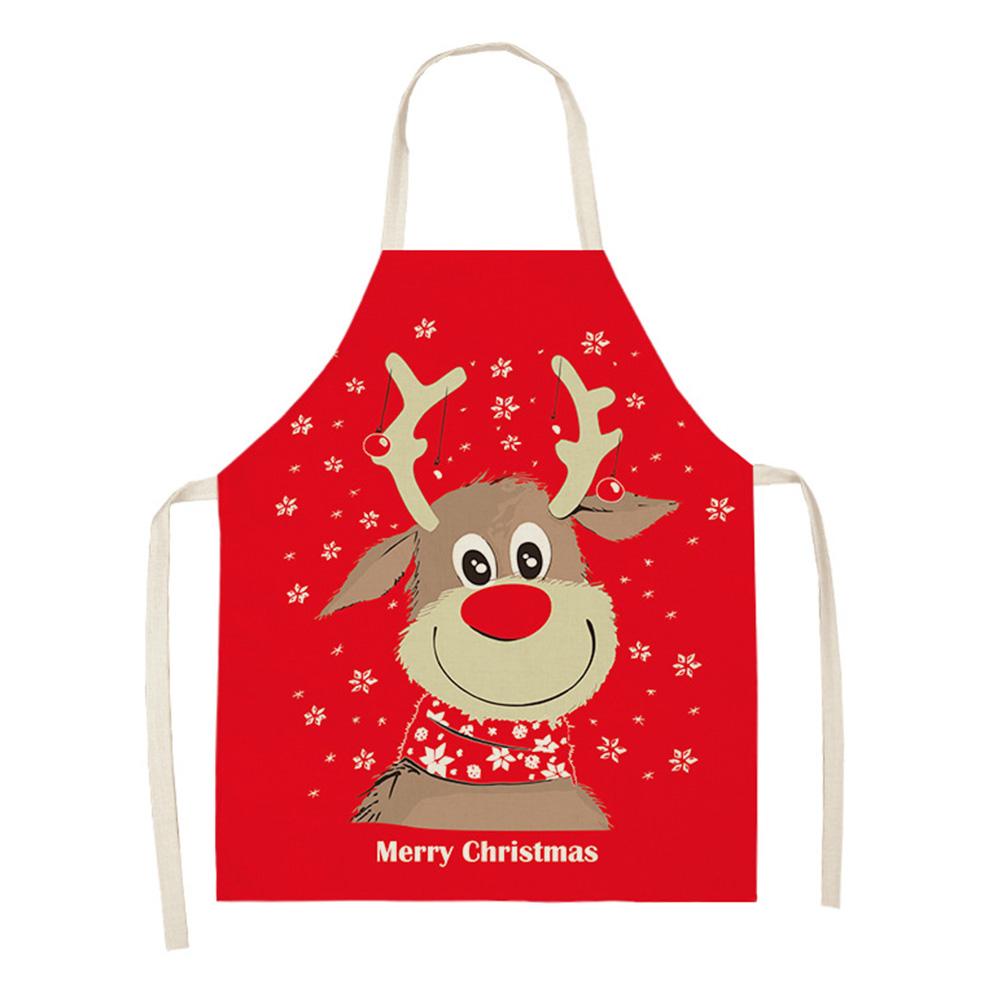 Кухонный фартук с принтом «Рождественский олень», фартук из хлопка и льна, легко чистящиеся бытовые инструменты, 66x47 см