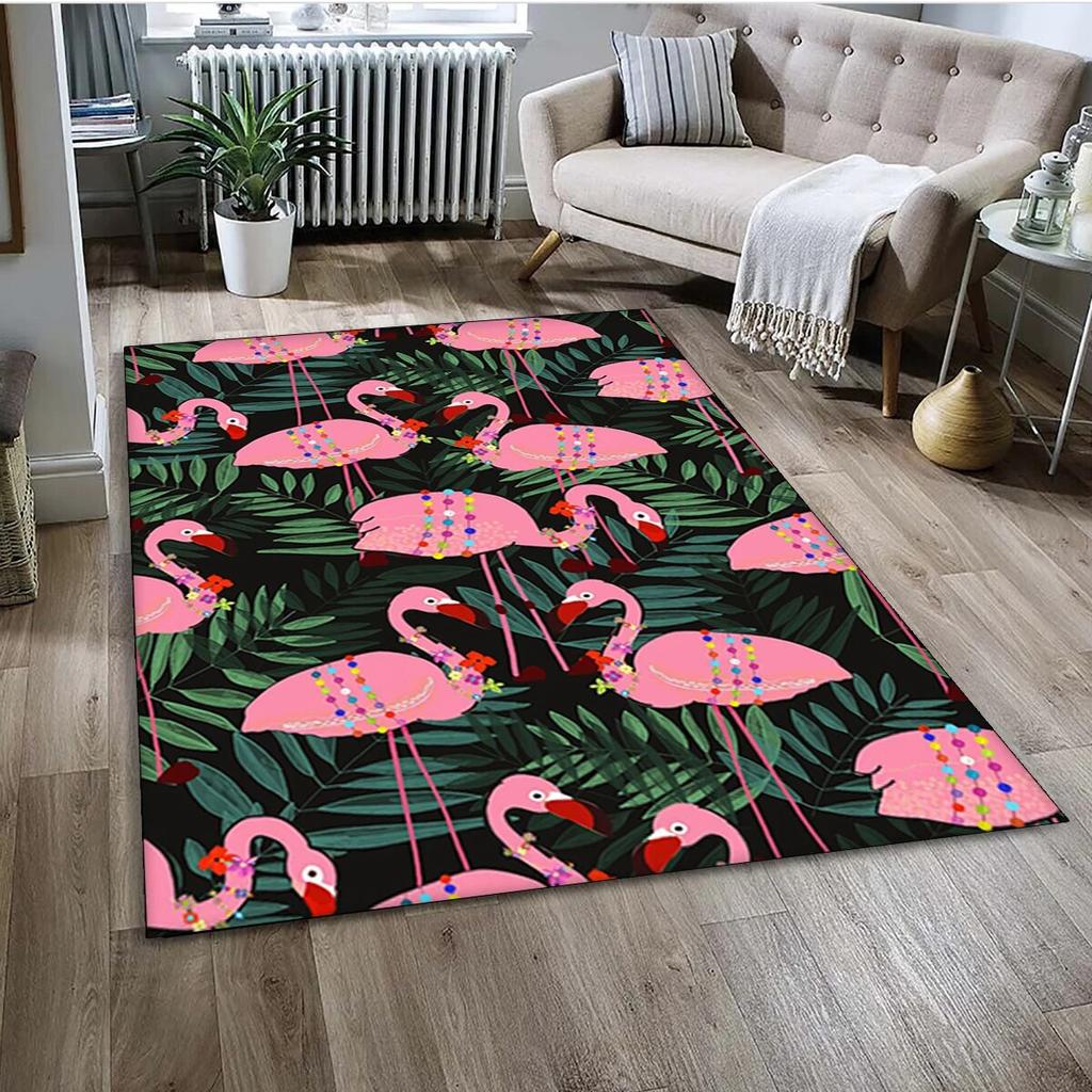 Cartoon Pink Flamingo Bird Rainforest Carpet Rug for Home Living Room Bedroom Sofa Doormat Decor,kid Area Rug Non-slip Floor Mat