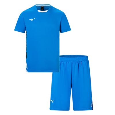 Mizuno Быстросохнущие дышащие модные шорты с коротким рукавом, повседневный спортивный комплект, унисекс, спортивный комплект, синий 72CG43Z225