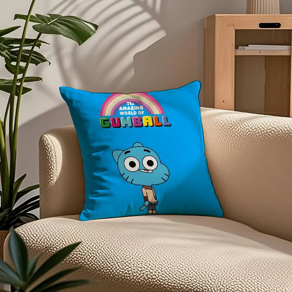 Cartoon Gumball Amazing World Pillow Case Comfort Sofa Bed Silky Elegant Invisible Zipper Custom Decorative Cushion Cover