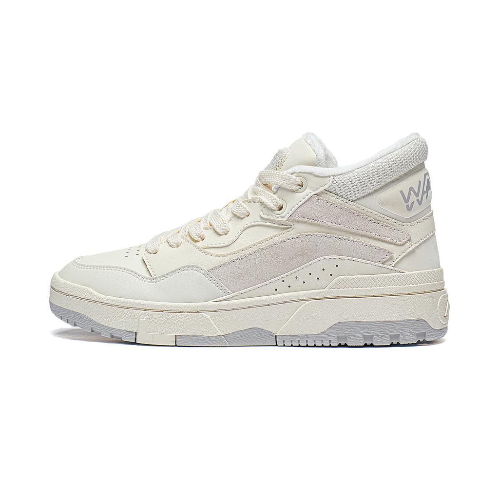 Li Ning Wave Mid Флисовые износостойкие дышащие высокие кеды для скейтбординга Женские Кремовые AGCT226-1