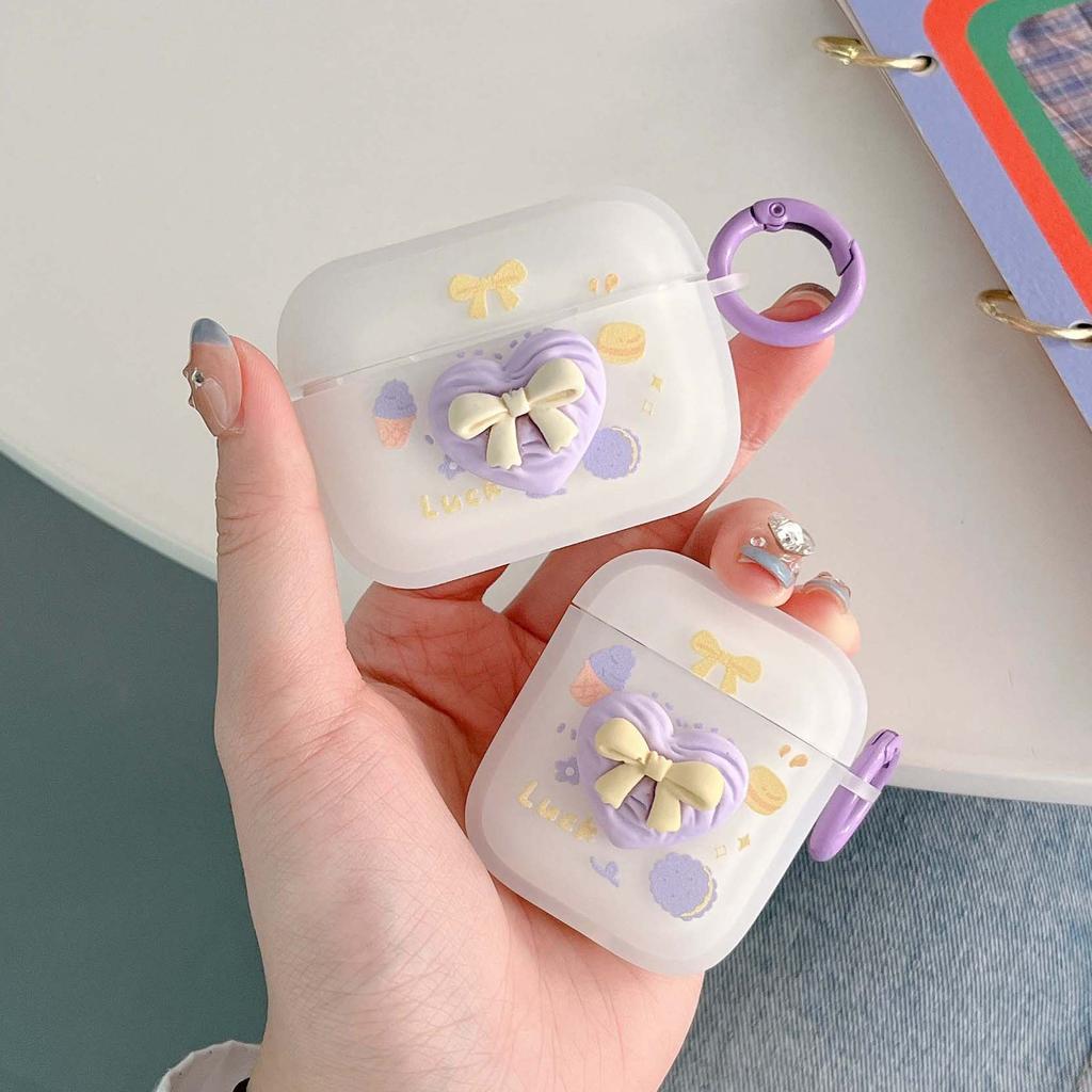 Матовый силиконовый мягкий милый чехол с 3d фиолетовым цветком Ins Love Bow для наушников Apple Airpods 1 3 2 Pro, беспроводная Bluetooth-гарнитура, капа