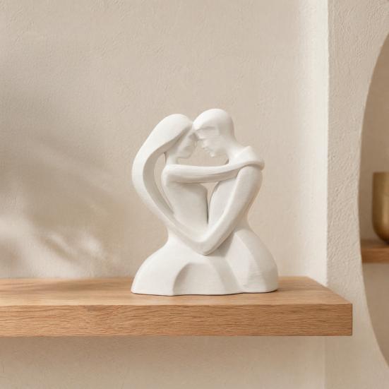 Современный Минималистичный Декор 3D Печатная Скульптура Обнимающейся Пары в Форме Сердца, Романтическая Фигурка Объятий с Матовым Белым Покрытием, Декор в Скандинавском Стиле