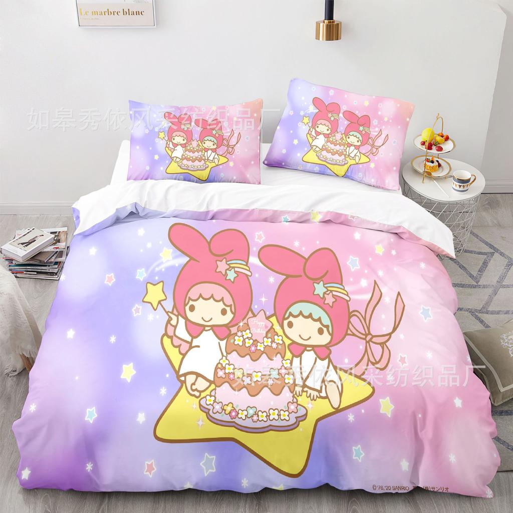 Комплект постельного белья Sanrio Little Twin Stars: одеяло, пододеяльник, наволочка, 2-3 предмета, детский и взрослый размер.