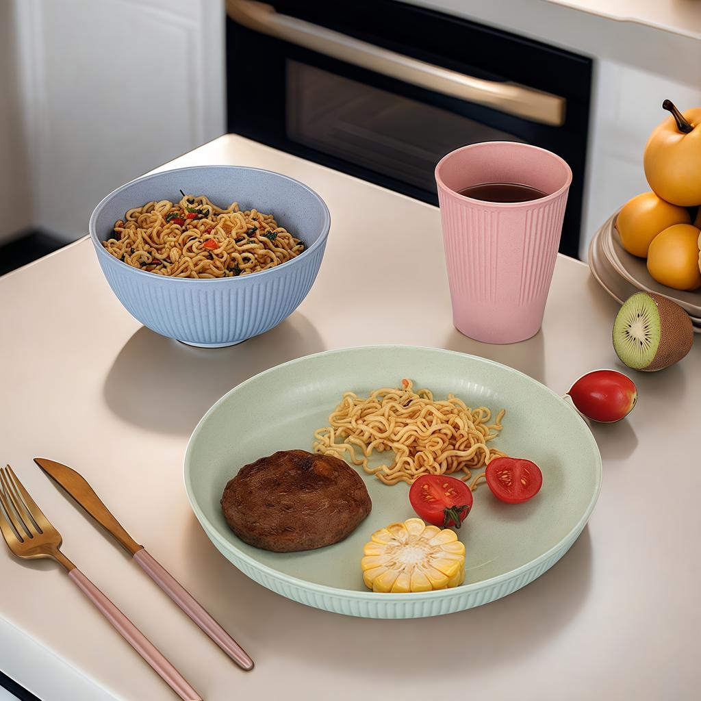 3 шт./набор Посуда Цветной Улучшенный ПП Тарелка, Миска и Чашка Набор для Домашнего Использования Подходит для Семейных Посиделок, Отелей
