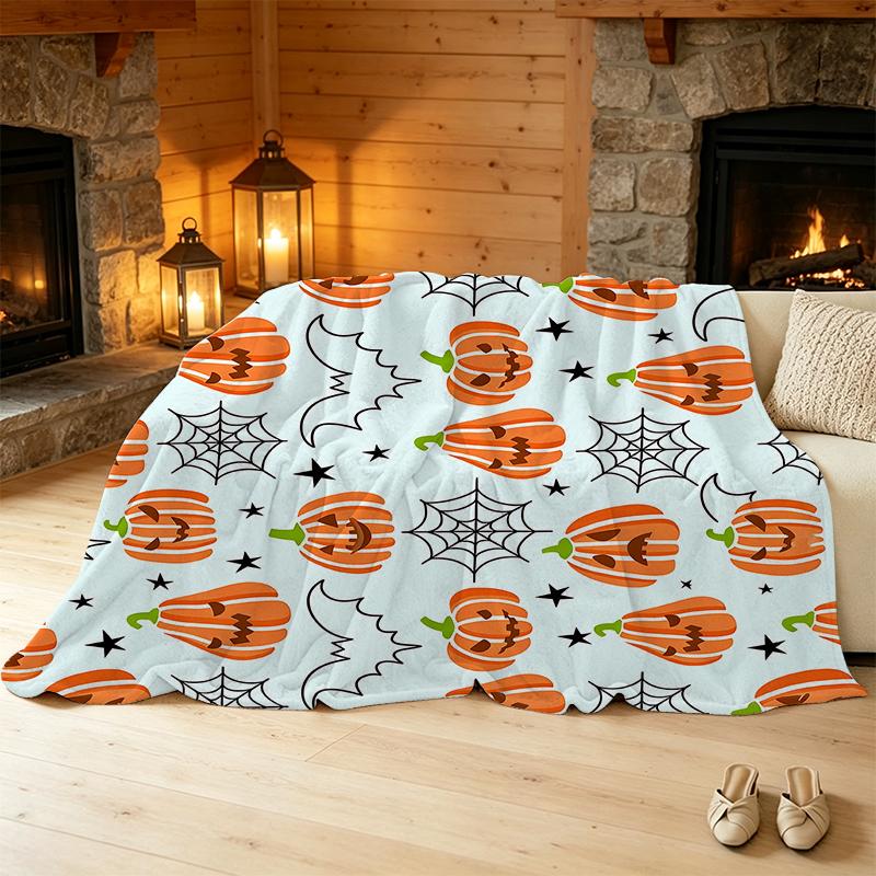 Soft Plush Flannel Blanket Pumpkin Theme Cozy Throw for Home, Living Room, Bedroom, Movie Night, Halloween & Christmas, Warm Fuzzy for Fall Winter
