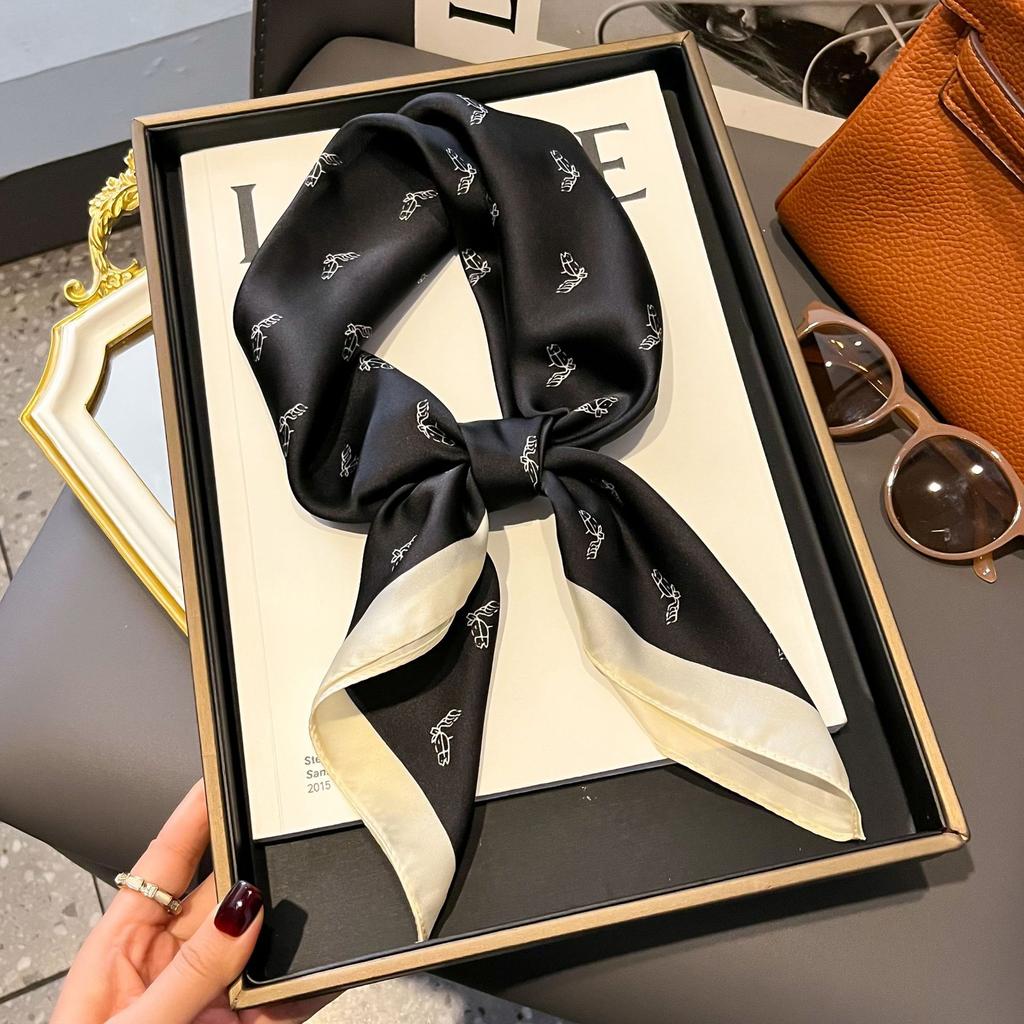 Small Silk Scarf Women'S Versatile High-End Decorative Square Scarf Professional Small Scarf Simulation Silk Korean Version Streamer Bag