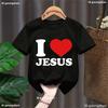 Смешная Каваи Детская Одежда Я Люблю Иисуса Футболка с Принтом Букв Девочки/Мальчики Летняя Белая/Черная/Розовая/Голубая/Серая/Желтая Футболка