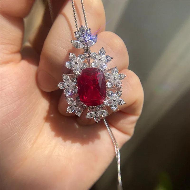 CAOSHI Delicate Women Dancing Party Pendant Necklace Newly Designed Necklace with Flower Shape Red/White Cubic Zirconia Jewelry