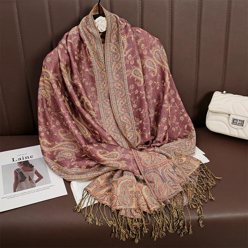 Jacquard Tassel Scarf Imitation Cashmere Soft And Breathable Autumn And Winter Versatile Women'S Shawl Scarf Light Luxury Style
