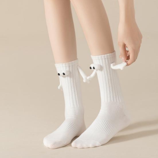 1 Pair Linking Couple Socks Magnetic Suction 3D Doll Couple Socks Couple Holding Hands Funny Socks Mid-Tube Cute Socks Funny Gifts for Women Men