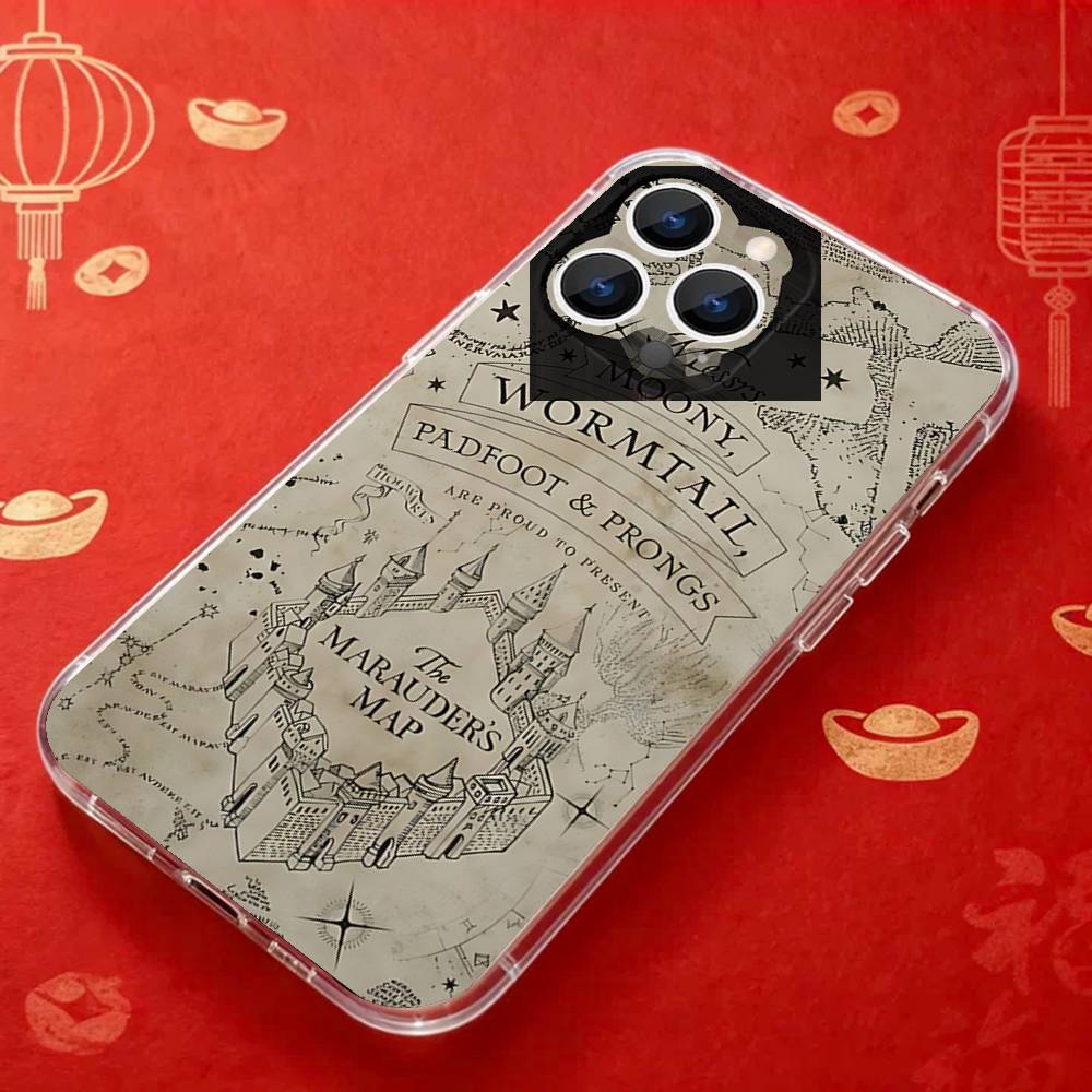 Винтажный Чехол-Карта Мародеров Для iPhone 17,16,15,14,13,12,11 Pro,Max,Plus,X,XS,XR,SE4,E Mini Прозрачный Мягкий Чехол