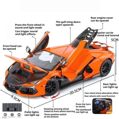 1:24 Revuelto URUS Модель автомобиля Игрушка Металл Литье под давлением Звук Свет Оттягиваемый Двери Открываются Модели транспортных средств Звук Свет Подарки для детей