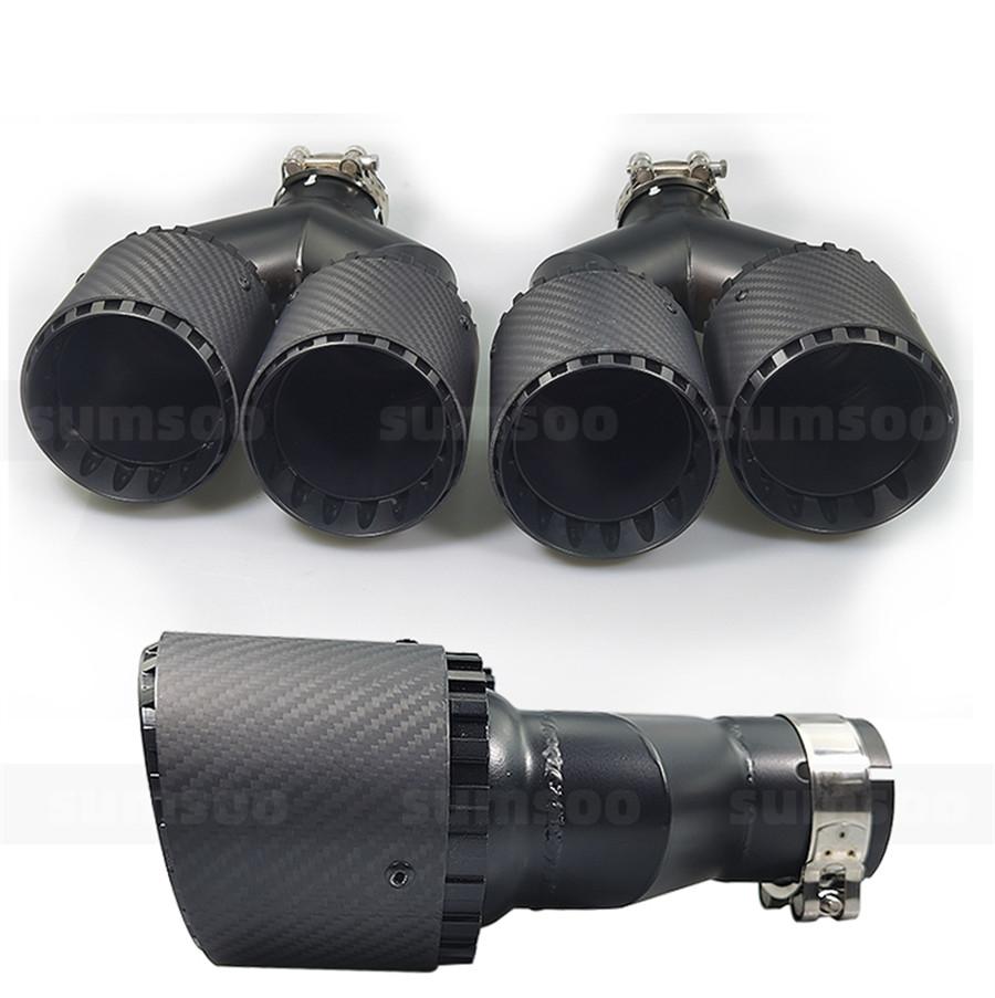 Пара Универсальных трехслойных 63мм Вход 89мм Выход 100% Настоящее углеволокно Автомобиль Внедорожник Двойная выхлопная труба Хвостовая насадка глушителя Покрытие черный