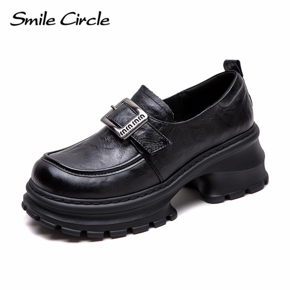 Женские мокасины из натуральной кожи с круглым носком и толстой подошвой, модные повседневные туфли на плоской подошве