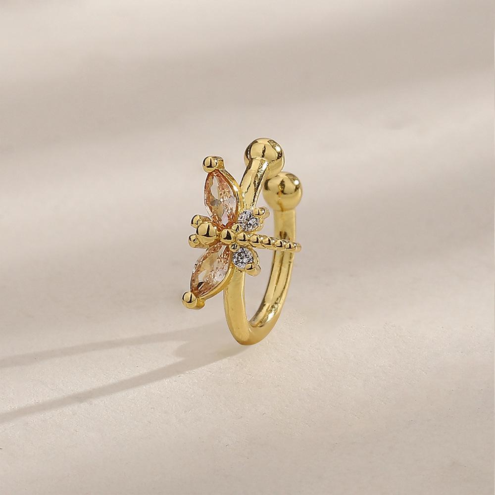 Diamond-Set Dragonfly Ear Clips, Healing System, Childlike, Insect Ear Bone Clips, Clip-Type Stud Earrings, Elf Earrings, No Earholes.