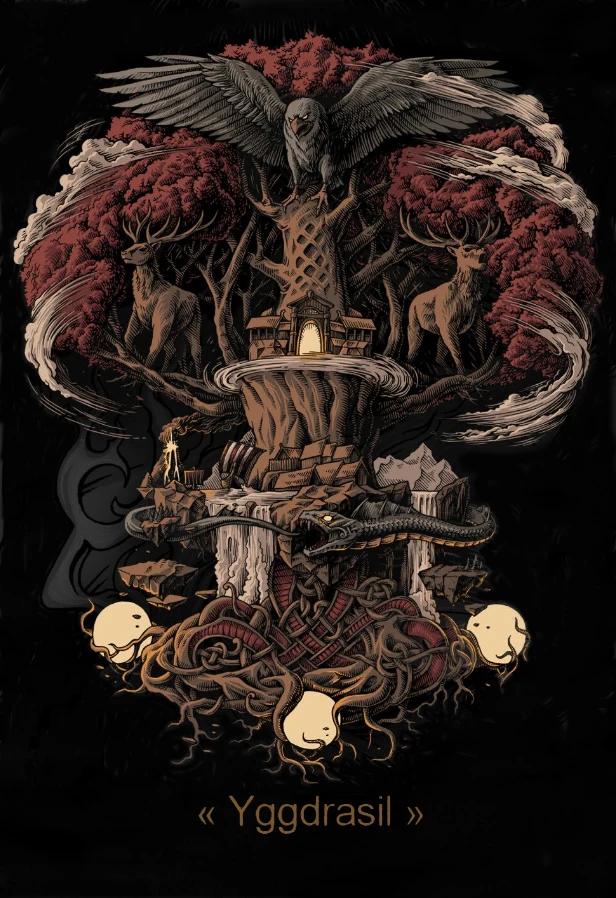 Norse Mythology Yggdrasil Sacred Tree TShirt 100 Cotton ONeck Short Sleeve Summer Casual Mens Tshirt Streetwear