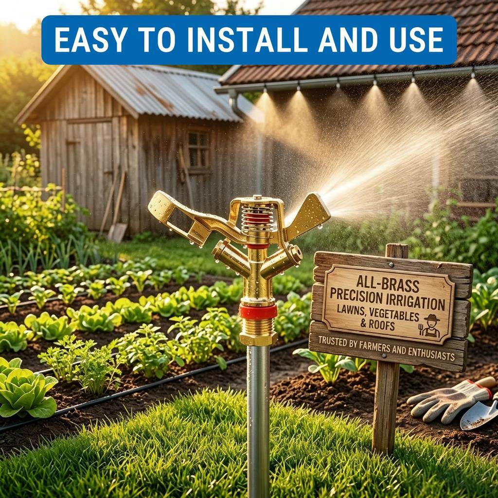 1 2 Inch Brass Impact Rotating Lawn Sprinkler with 360 Degree Auto Rotation Durable Metal Irrigation Spray Nozzle for Even Garden Watering