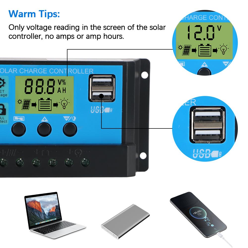 10A 20A 30A 40A 50A 60A Двойной USB 5V Выход Регулятор Аккумулятора Солнечной Панели PWM ЖК-Дисплей Контроллер Заряда Солнечной Энергии Домашние Аксессуары 12V 24V