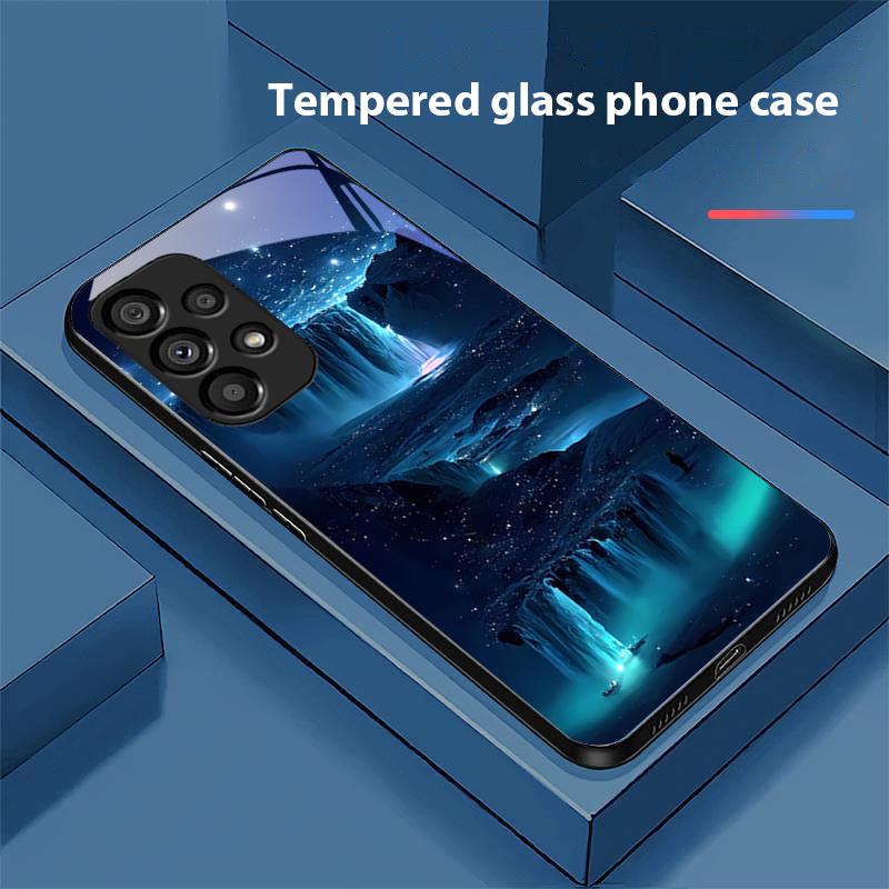 Цветная Аврора для Samsung Galaxy S 8 9 10 20 Plus 21 FE 22 23 24 Ultra S7 Edge Черный Чехол для телефона из закаленного стекла Жесткий чехол