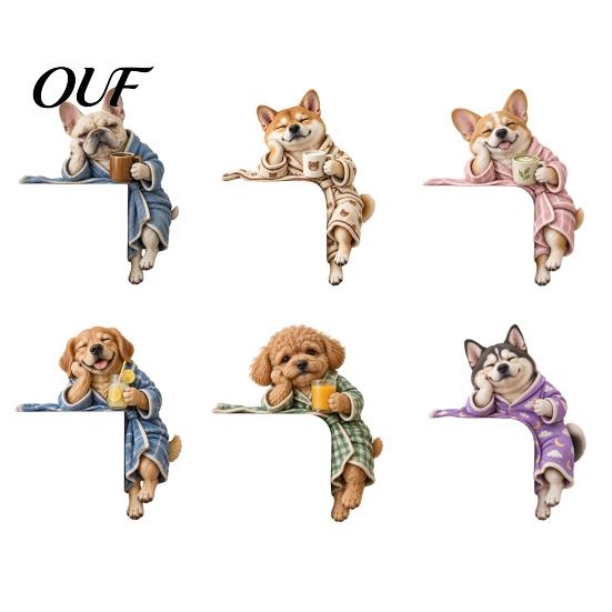 Whimsical Door Corner Art 2D French Bulldog Topper Decor, Cute Sitter, Resin Decorative Figurines Dog Figurine for Frame Wall Home Pet Lover