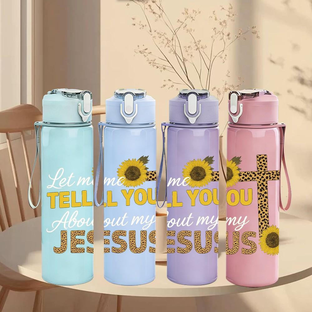 1PC Tell You Jesus Cross Text 750ml Color Plastic Sports Water Bottle Leakproof Flip Straw Lid Suitable for Sports Office Home Use