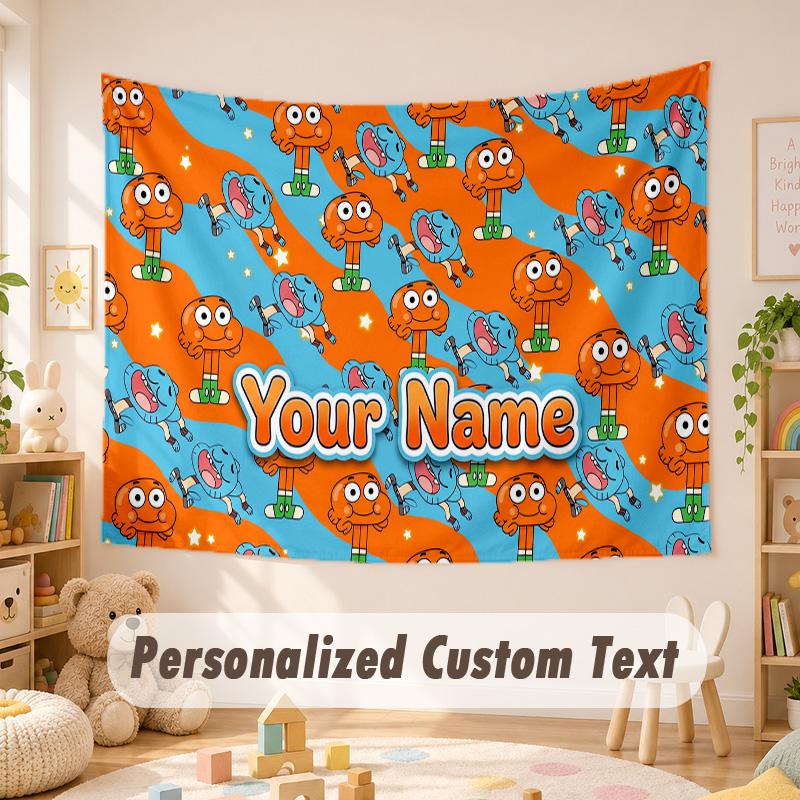 Custom Name Text Tapestry,Amazing World of Gumball Boho Wall Hanging, Decorative Backdrop Tapestry For Room