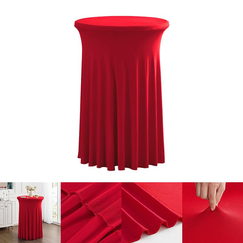 Stretch Spandex Round Cocktail Tablecloth With Skirt Wrinkle Free Cover For Wedding Party Banquet