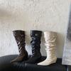 2025 Autumn and Winter New Fashion Versatile Pointed Knight Boots Pleated Long Tube Thin Boots High Heel But Knee Length