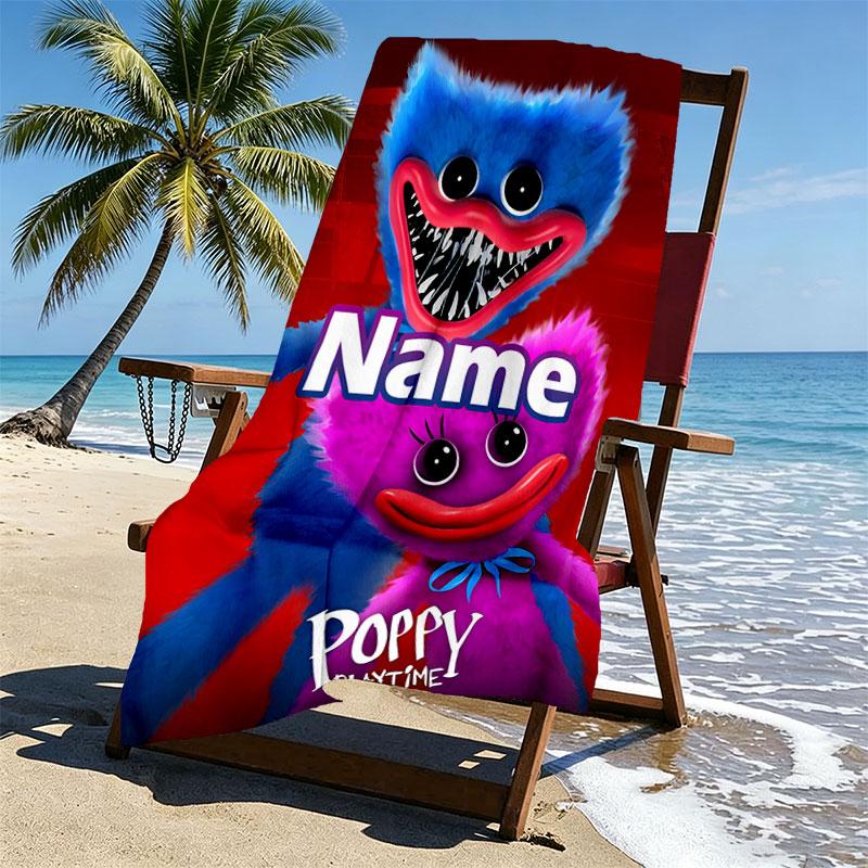 Custom Name Personalized Huggy Wuggy Print Beach Towel, for Trip Camping Beach Party Home Decor, Birthday Gift for Family & Friends