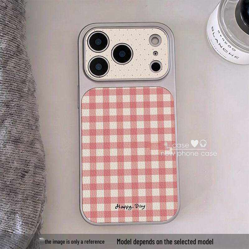Электролитический чехол для iPhone в клетку с точками для 13/14/15/16/17 Pro Max, Полное покрытие с большим окном для женщин