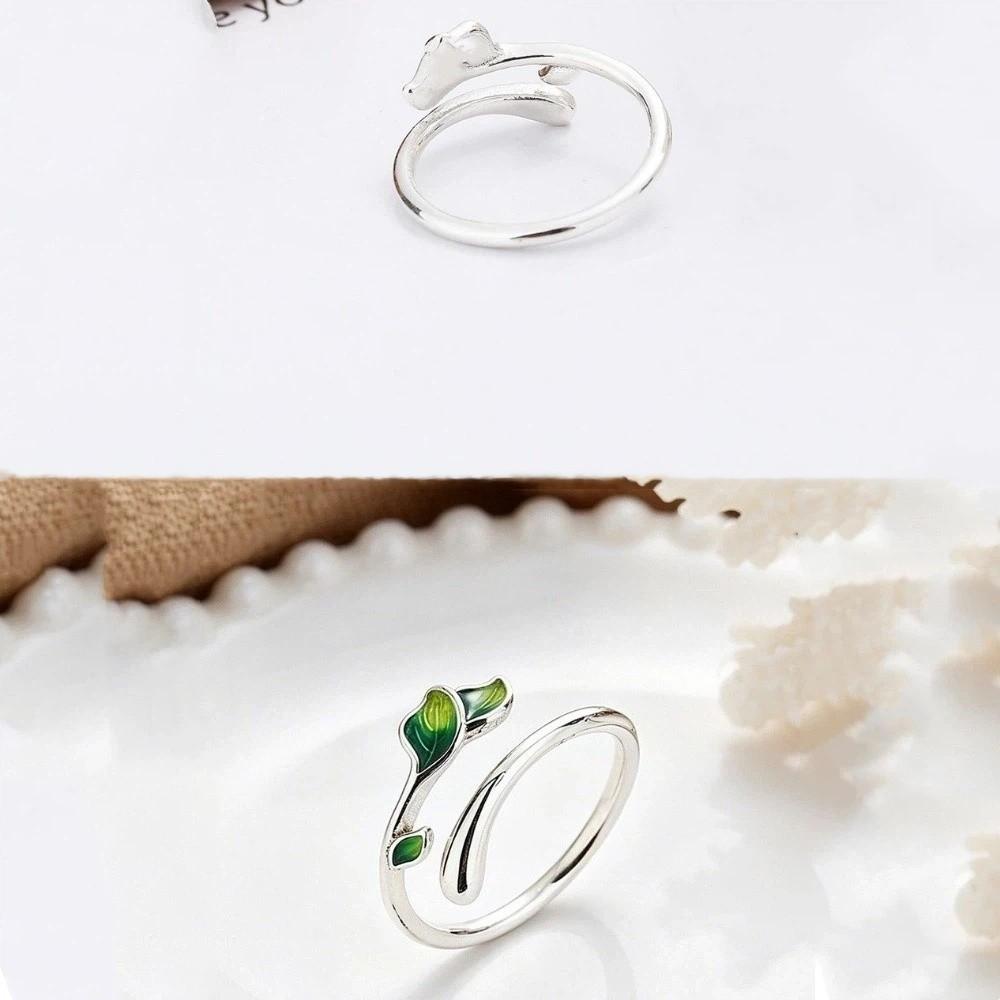 Adjustable Leaf Opening Ring Oil Drop Women's Ring Fashion Enamel Leaf Ring Gifts