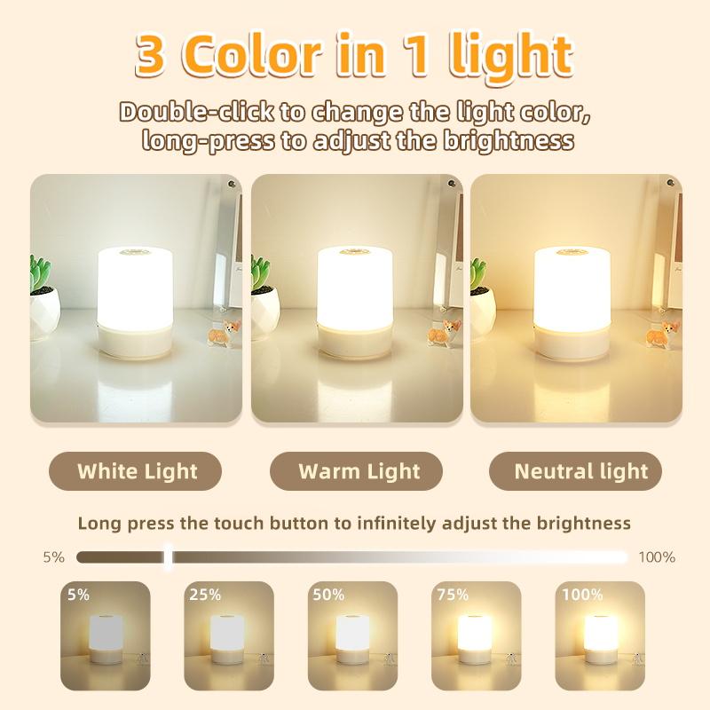 LED Night Lights Touch Stepless Dimmabl LED Table Lamp USB Portable Bedside Lamp for Bedroom Decor Sleeping Night Light Kid Gift