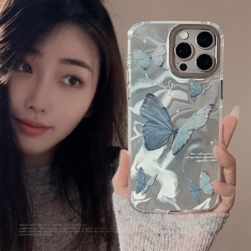 Water Ripple Blue Butterfly for Apple 16 Phone Case for 14 Promax Anti Drop for IPhone 15 Premium Feel 12 Hard