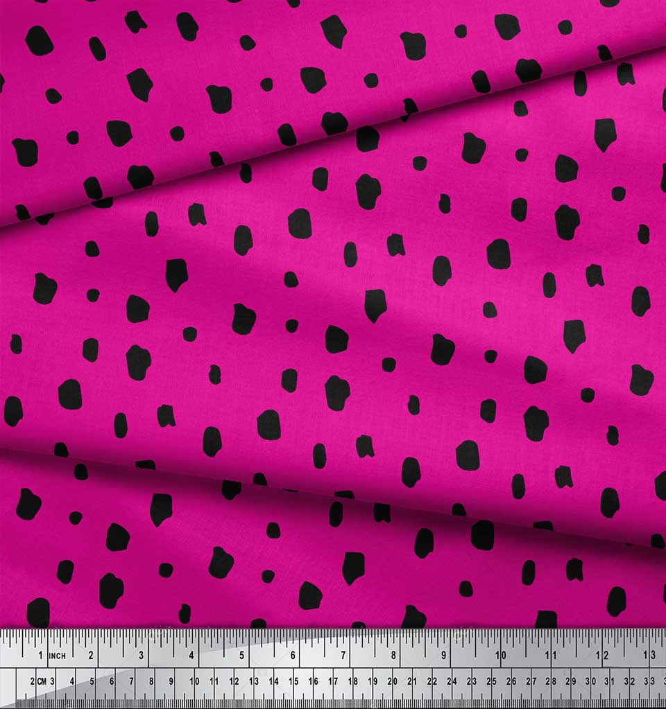 Soimoi Розовый японский креп-сатин, ткань с абстрактным принтом в виде мазков кистью и точек, на метр 42 дюйма