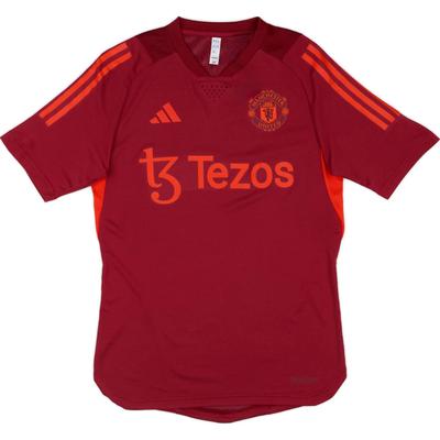 Футболка Manchester United Comfortable Striped Letter Logo для мужчин, темно-красная IA7244