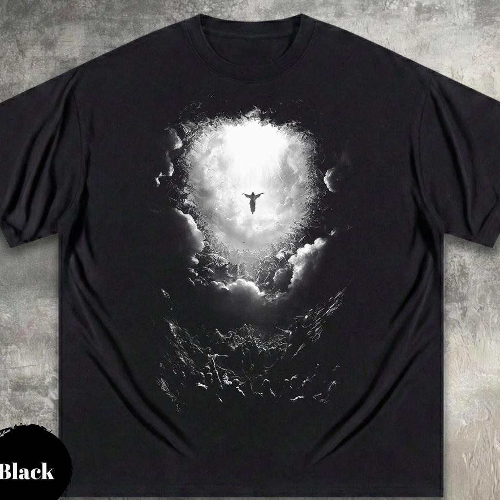 Jesus in Clouds Graphic Tee, Heavenly Ascension Faith Shirt, Easter Shirt
