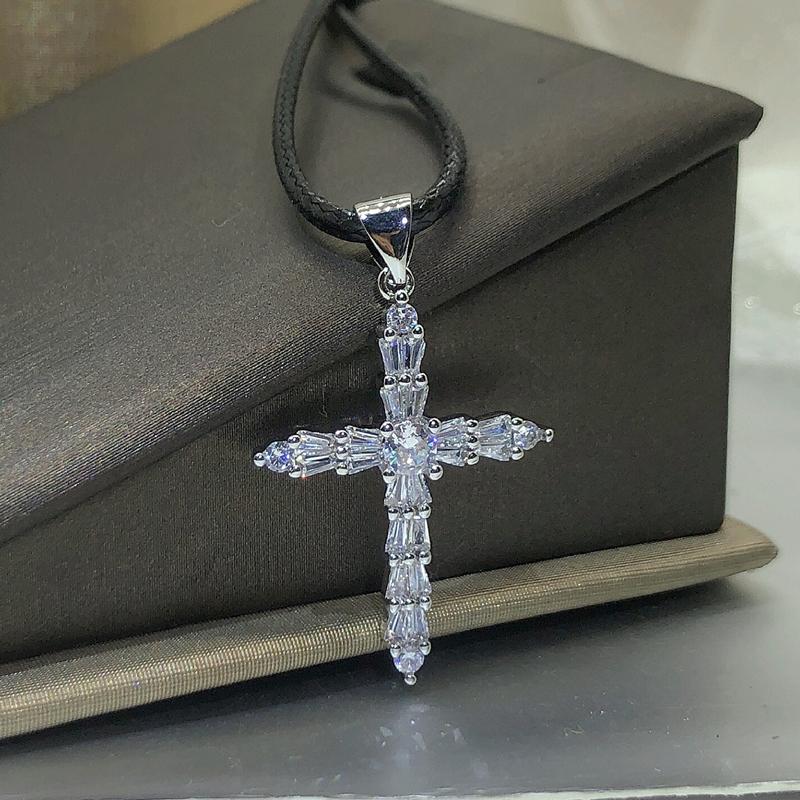 925 Sterling Silver Popular White Zircon Cross Pendant New Necklace For Ladies Party Birthday Jewelry Gift