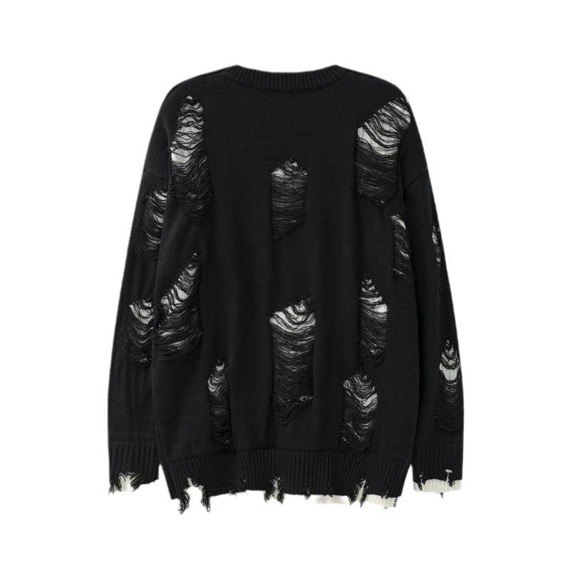 FiveFive Retro Hole Fake Two Sweaters for Men and Women Y2k Streetwear High Street Fashion Punk Style Loose Casual Sweater