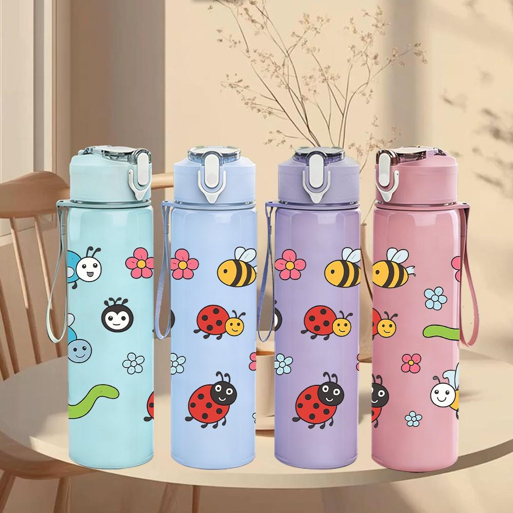 1PC Bug Insect Seamless Pattern 750ml Color Plastic Sports Water Bottle Leakproof Flip Straw Lid Suitable for Sports Office Home Use