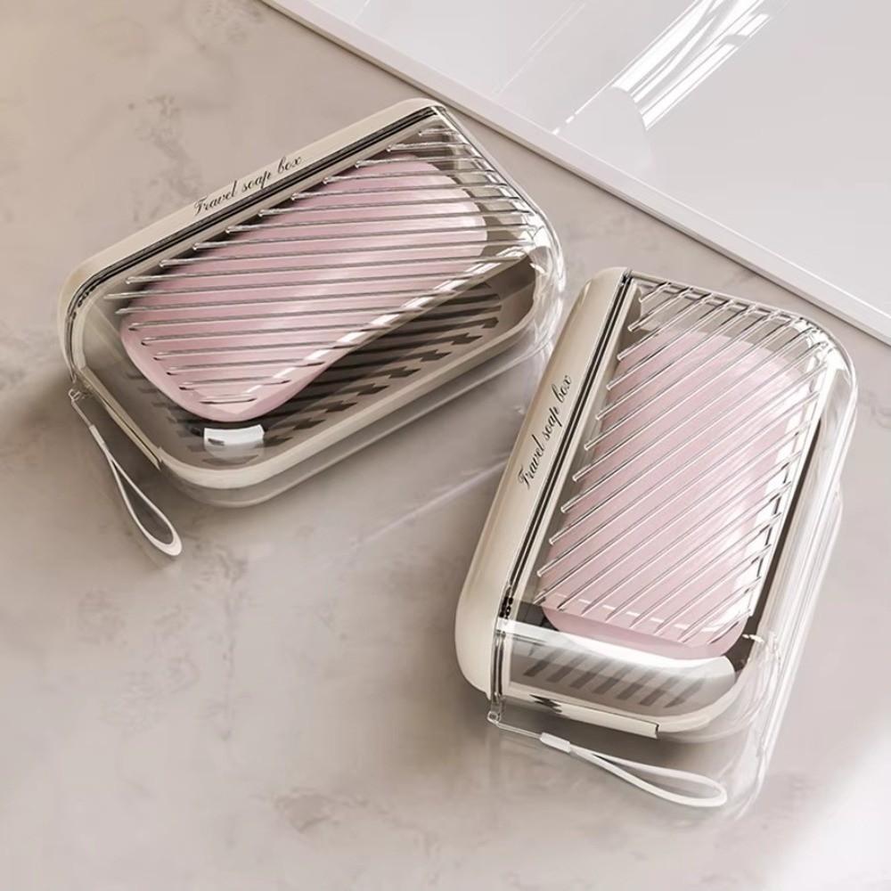 Pink Travel Soap Dish With Transparent Sealing Cover Bathroom Soap Rack Soap Box Outdoor Tourism