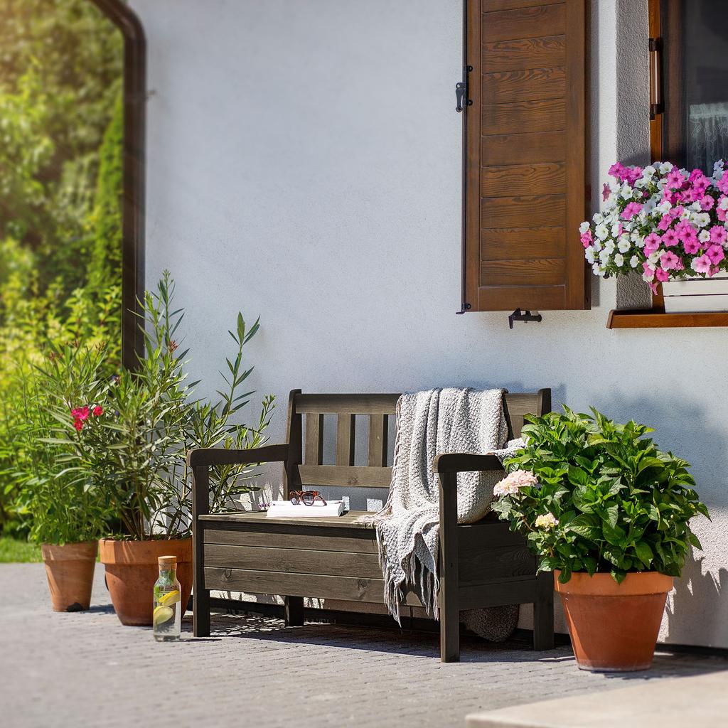 KADAX Wooden Garden Bench With Backrest 120cm With Box Terrace Balcony