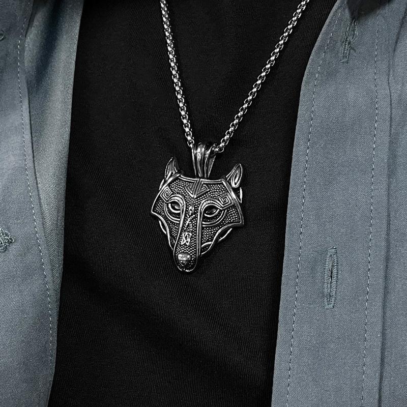 New Titanium Steel Wolf Head Accessory Nordic Viking Titanium Steel Hip Hop Necklace for Men