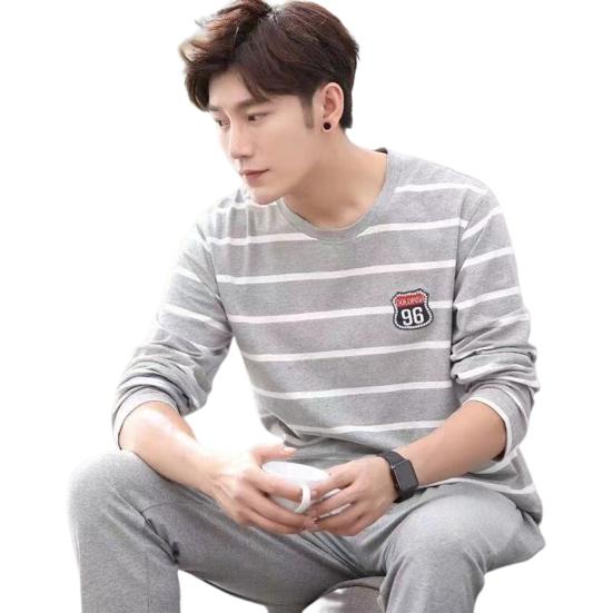 2 шт./компл., мужская домашняя одежда, прямые, широкие, теплые, эластичные, с простым полосатым принтом, мужские мягкие осенние пижамные комплекты, повседневная одежда