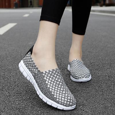 Большой размер дышащая плетеная эластичная лента ручной работы обувь женские одинарные туфли повседневная плоская подошва повседневная обувь для путешествий женская обувь