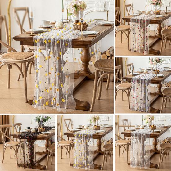 Вышитая скатерть-дорожка Вышитый цветок Тюлевая скатерть-дорожка Весна Лето